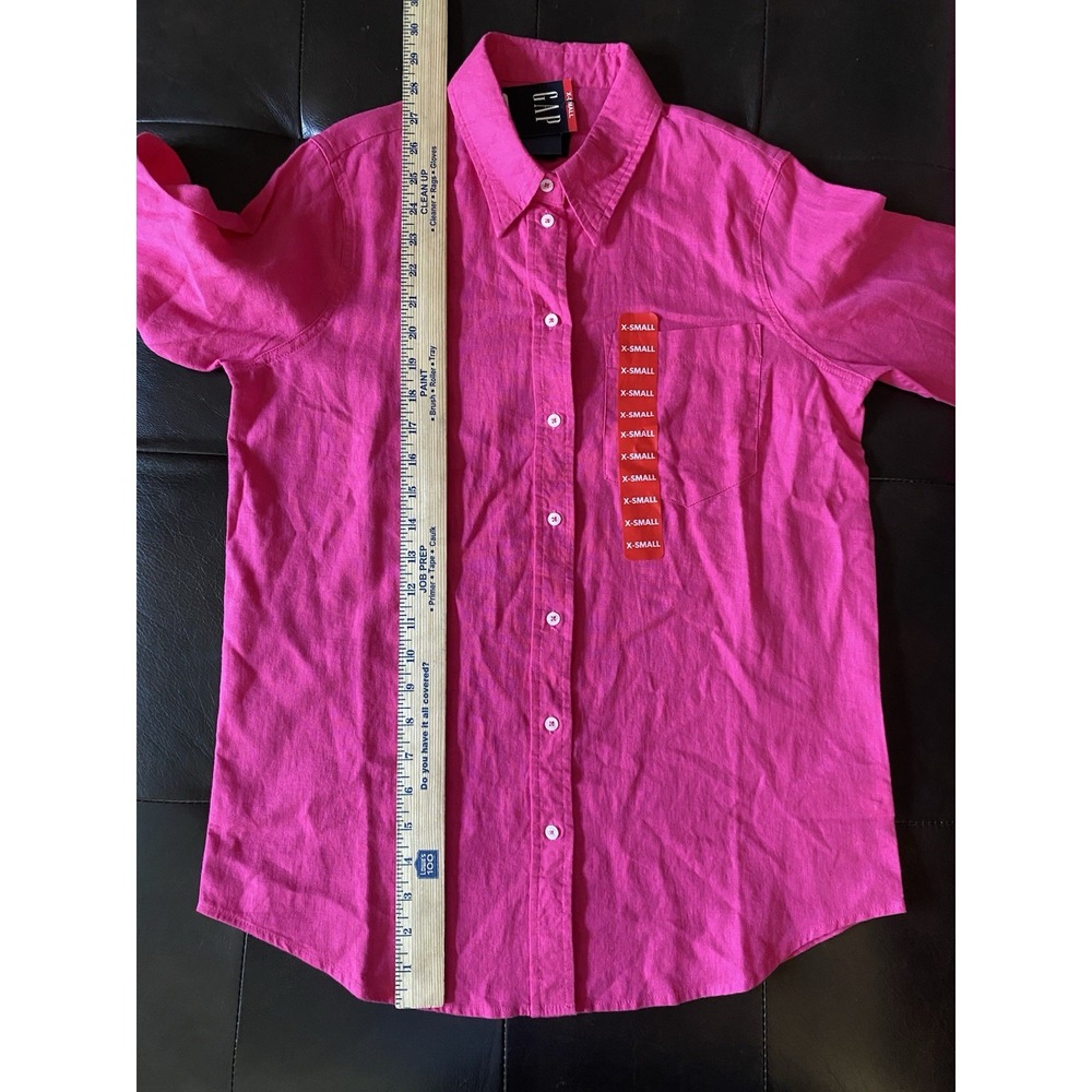 GAP Linen Blend‎ Button Up Shirt Womens XS Hot Pink Long Sleeve Tunic Top Beachy - Picture 12 of 16